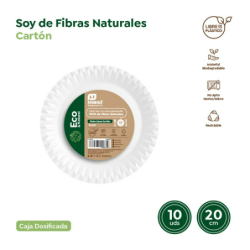 PLATO CARTON BIODEGRADABLE BLANCO 20CM(PACK-10UND)