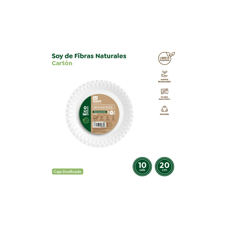PLATO CARTON BIODEGRADABLE BLANCO 20CM(PACK-10UND)