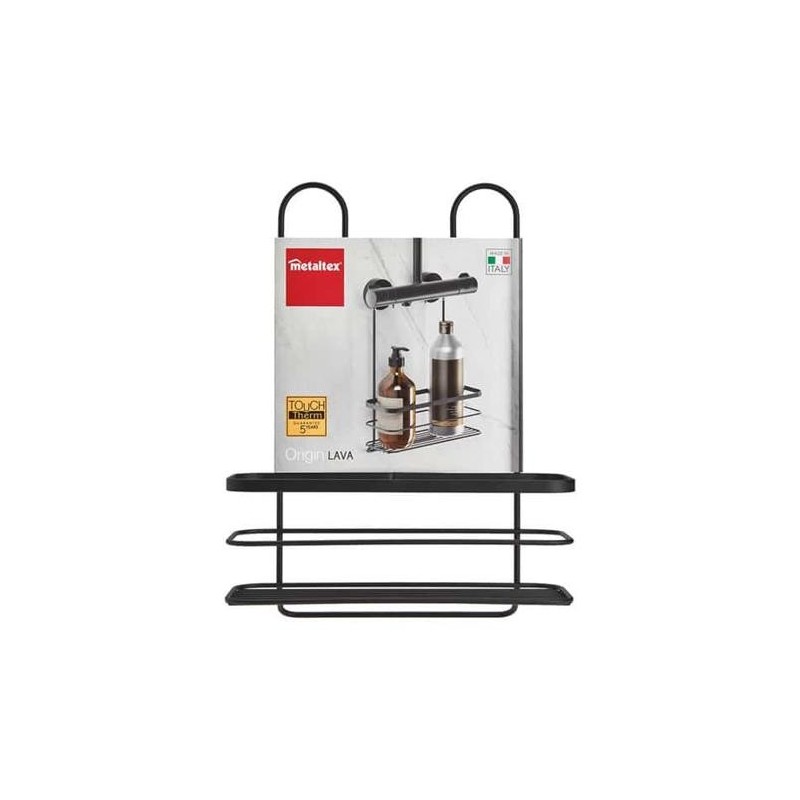 ESTANTE BAÑO CON GANCHO ORIGIN LAVA NEGRO 28x14x38