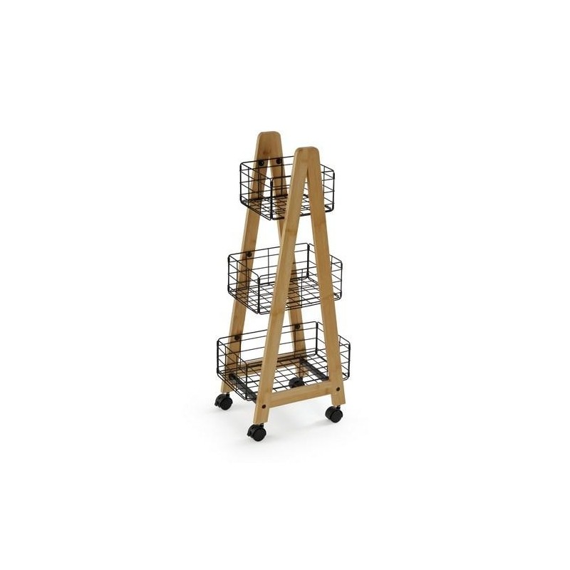CARRO BAMBU 3 CESTAS NEGRAS 35X26X86CM  21810130